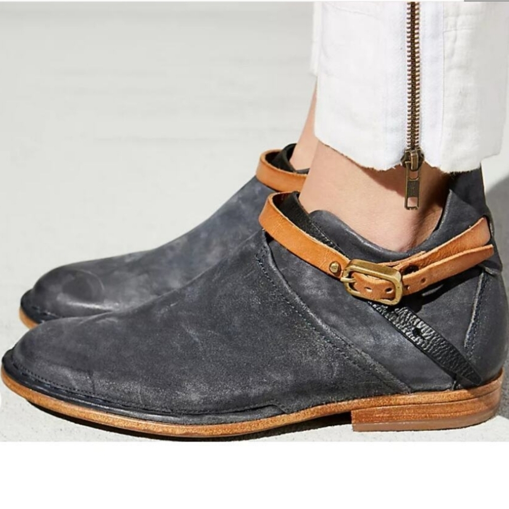 A.S.98 Black Suede Ankle Booties with Tan Strap